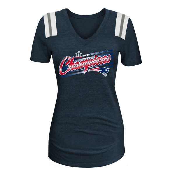 New England Patriots 5th & Ocean by New Era Women's Super Bowl LI Champions Chrome Graphic V-Neck T-Shirt - Heather Navy